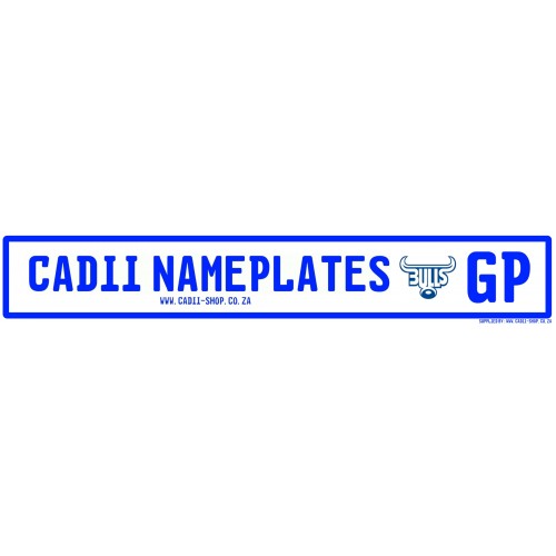 Cadii Custom Name Plate - Blue Bulls Rugby GP Number Plate Cadii Custom Name Plate - Blue Bulls Rugby GP Number Plate